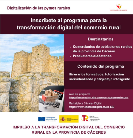 Imagen Inscríbete al programa de Impulso a la transformación digital del comercio rural de la provincia de Cáceres